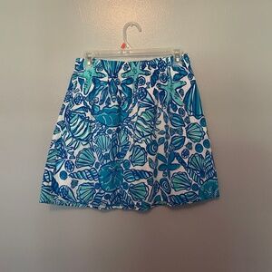 Lilly Pulitzer White Skirt with Aqua and Blue Shell Print